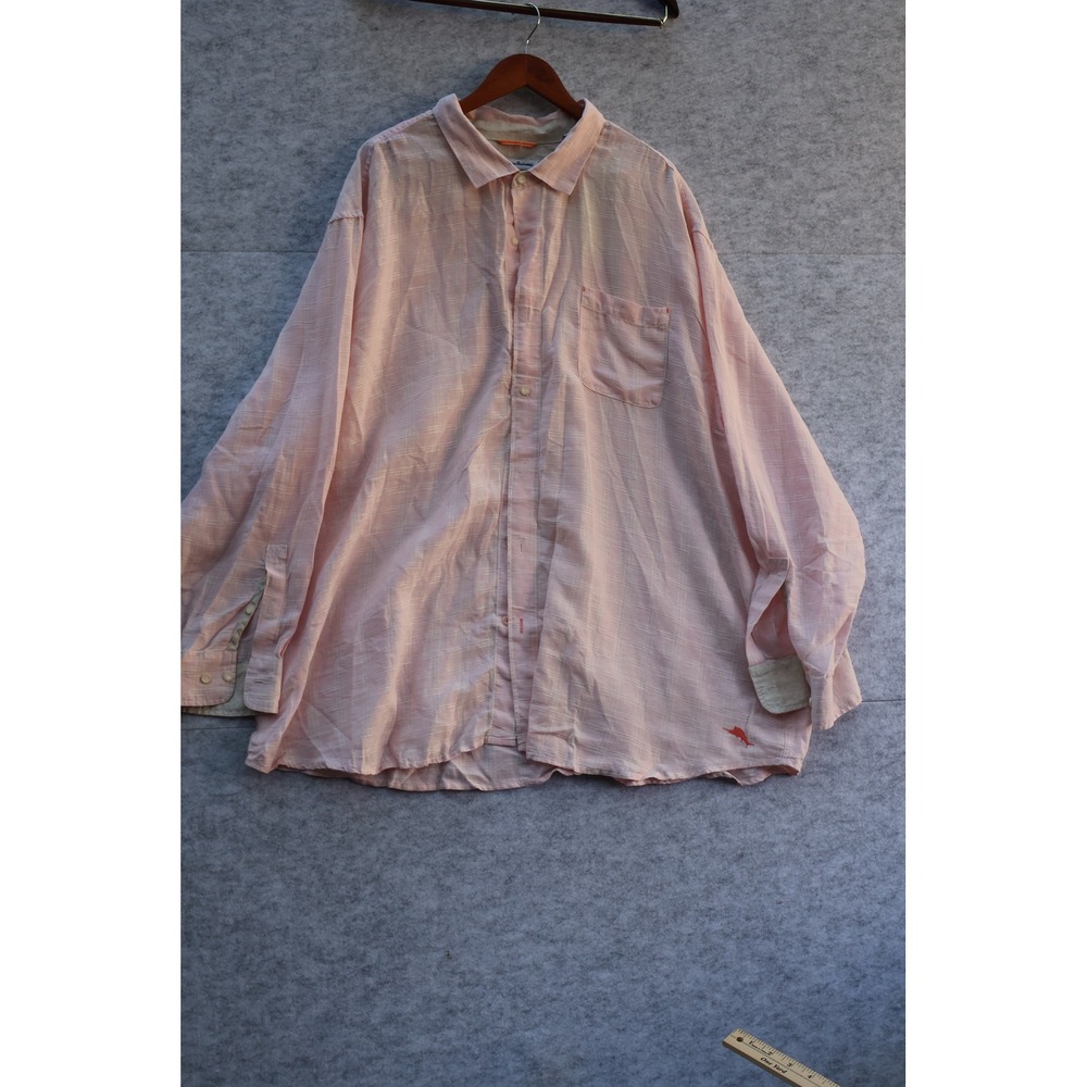 Tommy Bahama Womens 3XLB Pink Plaid Long Sleeve Button Down Shirt Marlin Logo